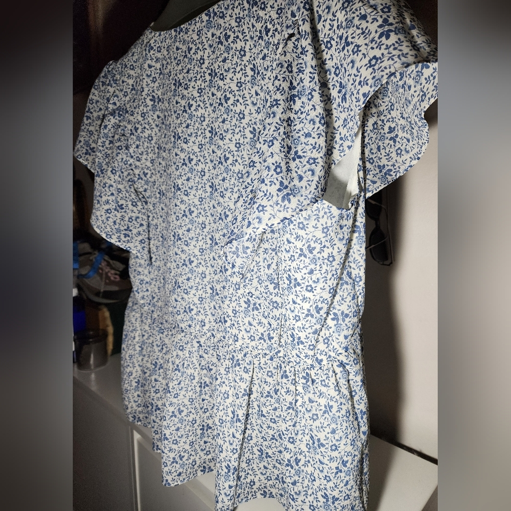Georgette Ruffle-Sleeve Peplum Top Large Vine Floral Vintage - Picture 3 of 10